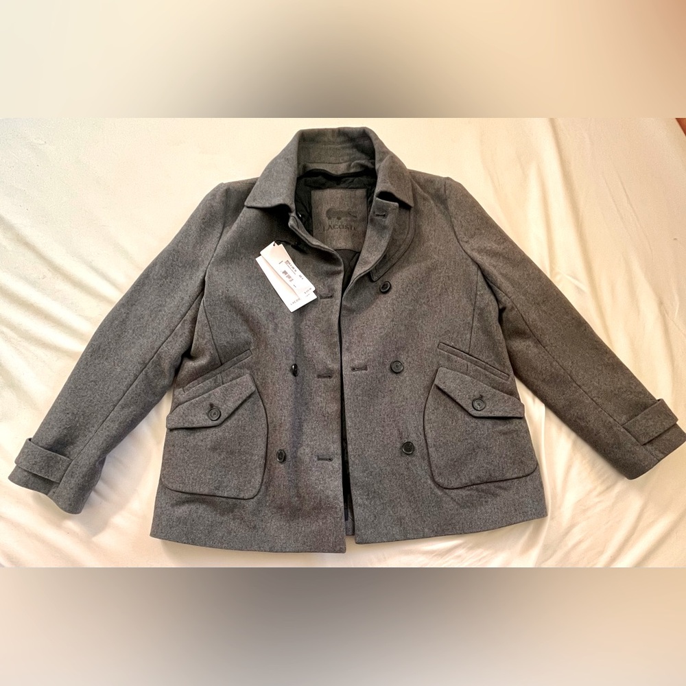 Women’s Lacoste Gray Pea Coat with Notched Lapel